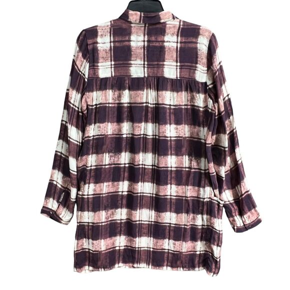 Garnet Hill Tunic Top Women 6 Purple Plaid Crepe Popover Shirt Casual Cottage - Picture 6 of 14